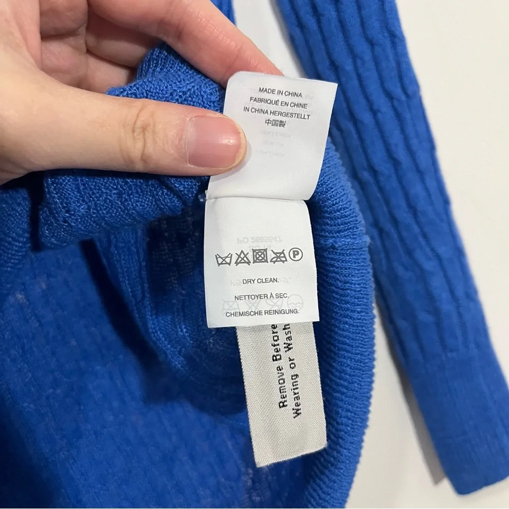 J. Crew 100% Linen Cable Open Knit Sweater XXS Royal Blue Lightweight Preppy